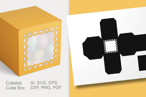 Download Lace Edge Window Cube Gift Box Template - Gift Collection