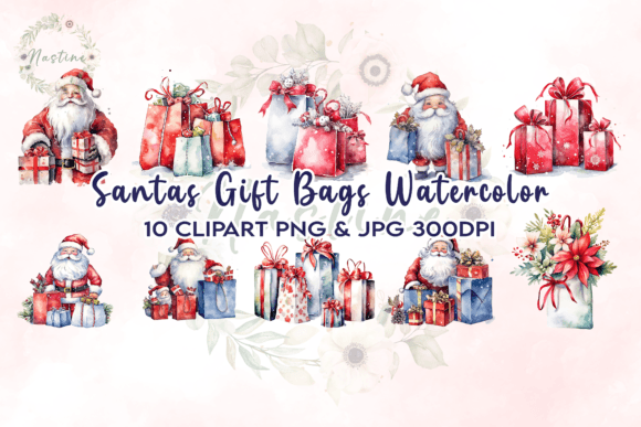 Download Santas Gift Bags Watercolor Clipart - Art Collection
