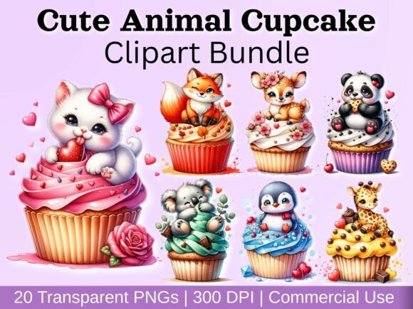 Download Cute Animal Cupcake Clipart Bundle - Art Collection