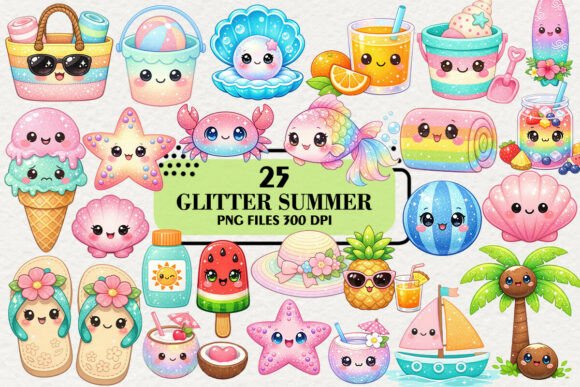 Download Kawaii Glitter Summer Clipart Bundle - Art Collection