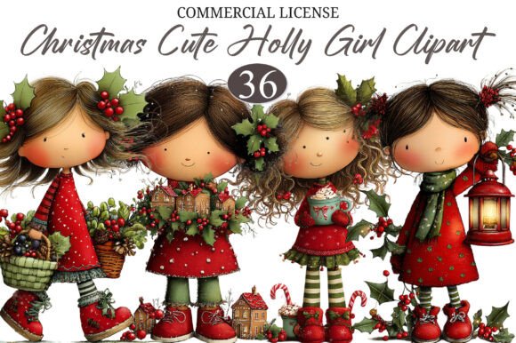 Download Christmas Cute Holly Girl Clipart - Art Collection