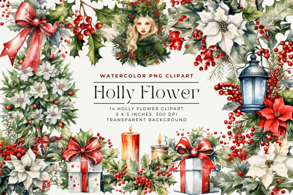 Download Watercolor Holly Flower Clipart - Art Collection