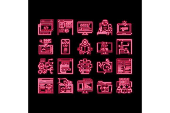 Download Dev Code Occupation Neon Glow Icon - Glow Collection