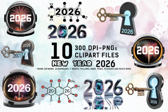 Download Futuristic New Year 2026 Clipart Bundle - Art Collection