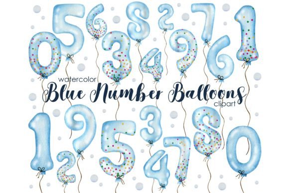 Download Blue Number Balloons Watercolor Clipart - Art Collection