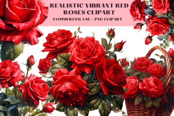 Download Realistic Vibrant Red Roses Clipart - Art Collection