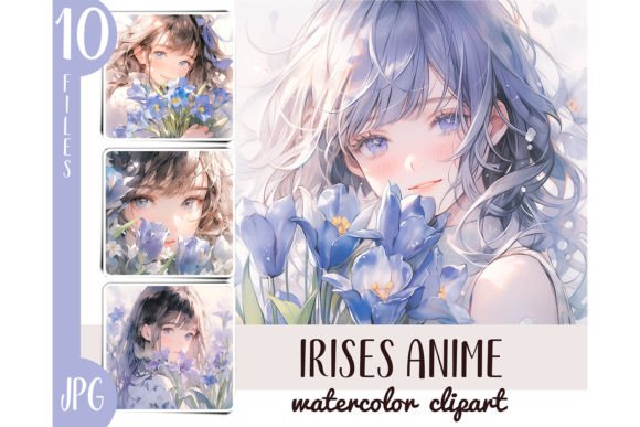 Download Watercolor Irises Girl Anime Clipart JPG - Art Collection