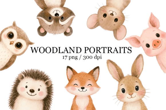 Download Cute Animal Portrait Watercolor Clipart - Art Collection