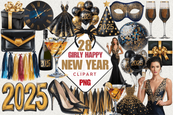 Download Girly Happy New Year Clipart Png, 2025 - Art Collection